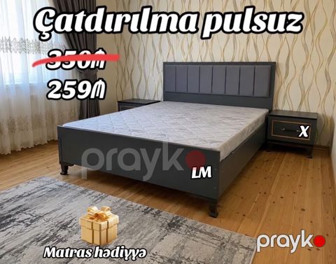 Müasir üslubda iki nəfərlik yataq dəsti. - Rəng: tünd boz (antrasit) — Masazır