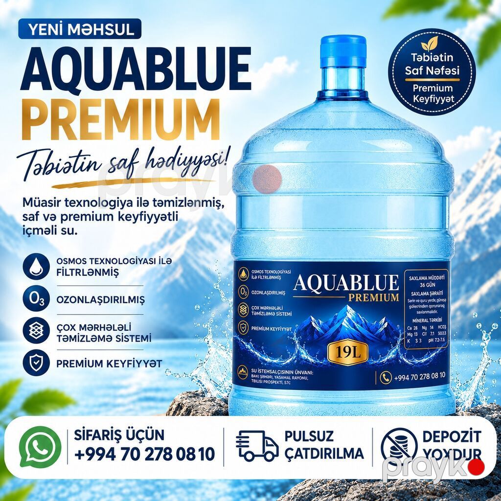 Aquablue Premium – 19 litrlik içməli su - Müasir texnologiya ilə — Qida məhsulları, Novxanı (2)