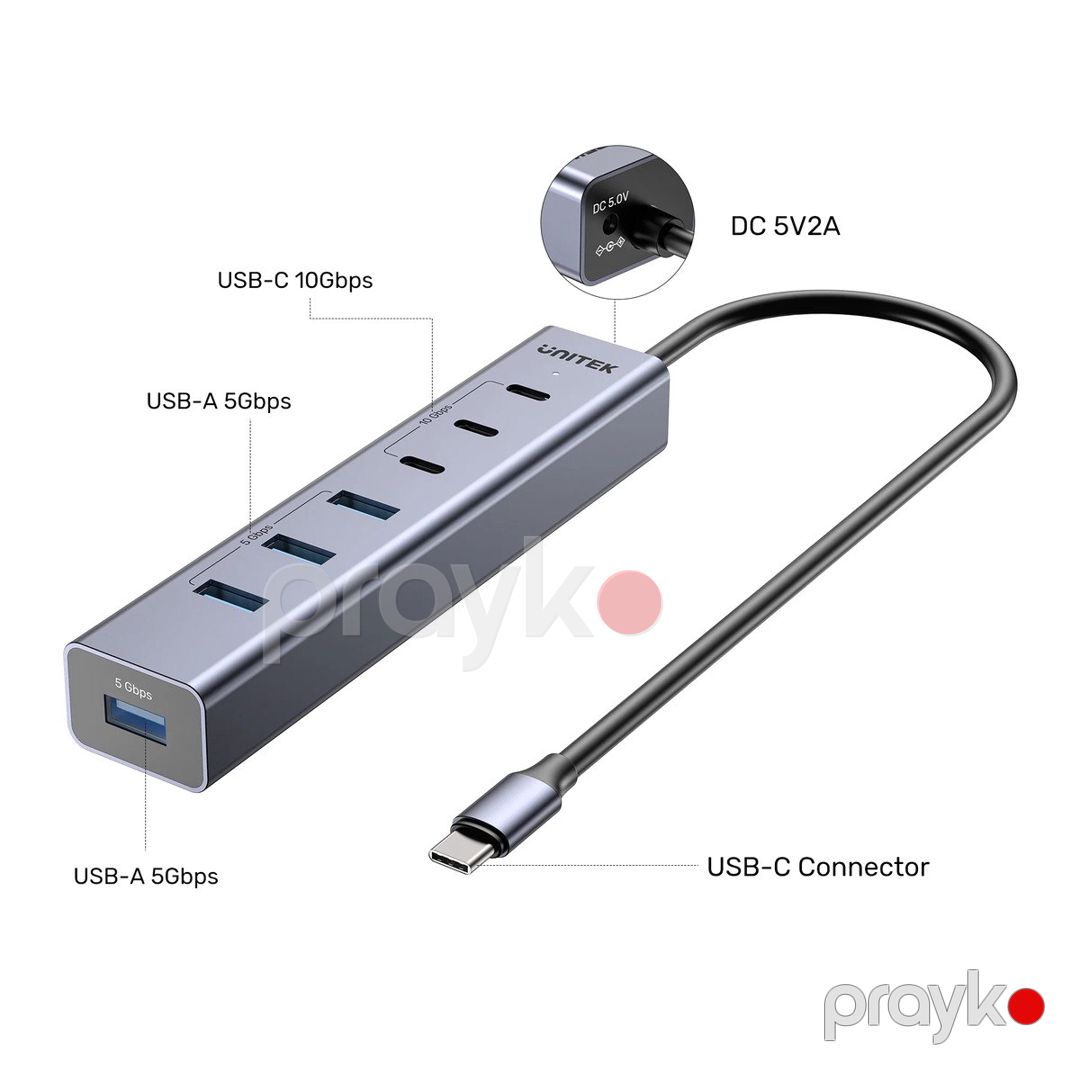 Unitek - uHUB S7+ — 3 Usb-c (10Gbps) və 4 Usb-a (5Gbps) portlu 7-si 1-də Usb-c hub — Periferik cihazlar, Bakı (3)