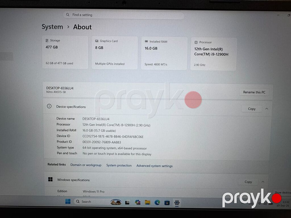 İşlənmiş Acer Nitro, 15.6 Intel Core i9, 512 GB, Ünvandan götürmə, Ödənişli çatdırılma, Rayonlara çatdırılma — Acer, Bakı (10)