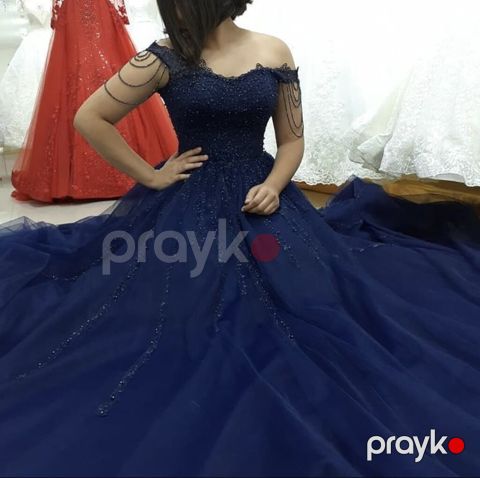 Tünd göy rəngli gecə/libas – bal zalı kəsimli - Model: ofşolder — Bakı