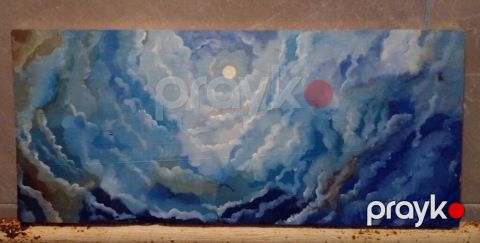 Rəsm əsəri – “Ay işığında buludlar” Yağlı boya Taxta üzərində 15x34 sm — Saray