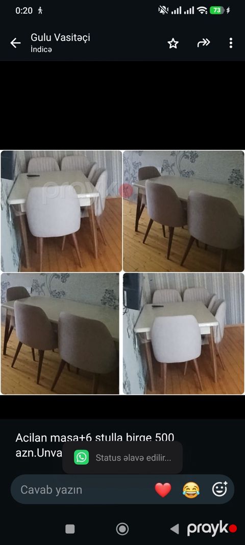 Acilan masa+6 stulla birge 500 azn.Unvan xirdalan(GÜLÜ) — Bakı