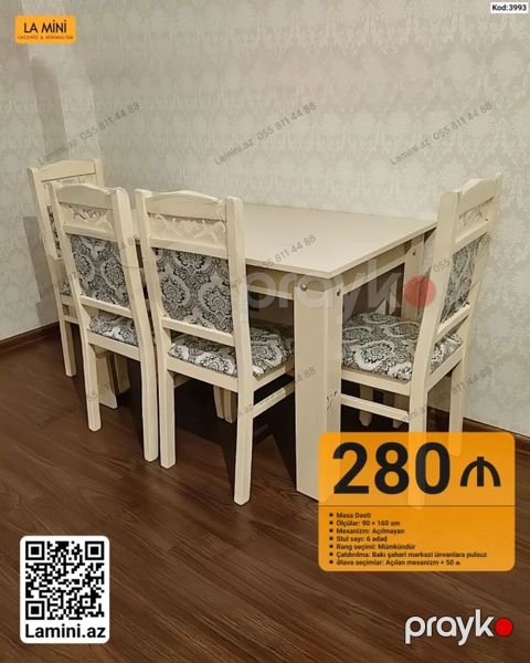 Məhsul: Masa dəsti (Kod: 3993) - Komplekt: 1 masa + 6 stul - Ölçülər — Bakı