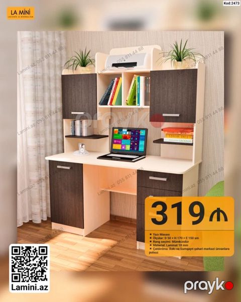 Düz masa, Stulsuz, Polkalı, Siyirməli, Sadə laminat — Bakı