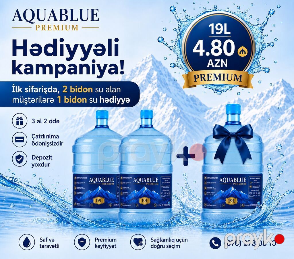 Aquablue Premium – 19 litrlik içməli su - Müasir texnologiya ilə — Qida məhsulları, Novxanı (3)