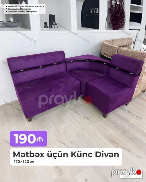 Mətbəx üçün künc divan – 170×120 sm - Rəng: seçimi mümkündür — Bakı