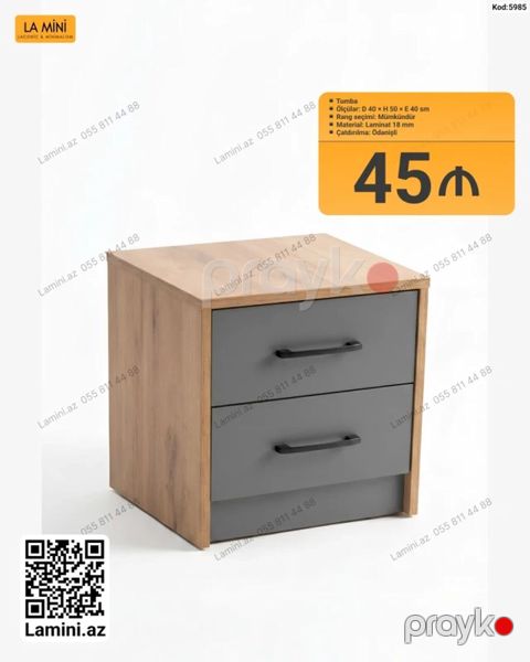 Tumba – iki çekmecəli, müasir dizayn - Ölçülər: D 40 H 50 E 40 sm — Bakı