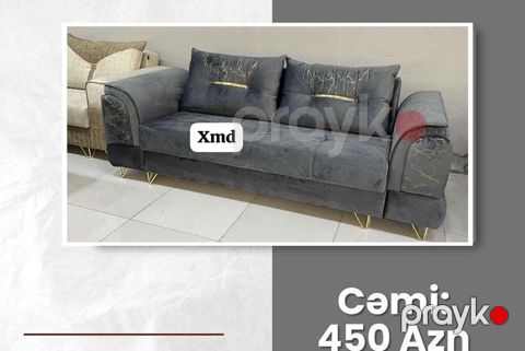 Qrafit boz rəngdə müasir divan - Yumşaq velur tipli parça üzlük, asan — Bakı