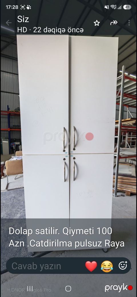 Ağ rəngli 4 qapılı şkaf - Material: laminat/MDF tipli səth, metall — Sumqayıt