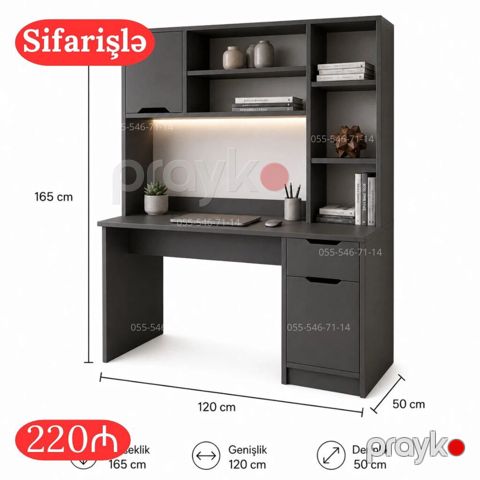 Düz masa, Polkalı, Siyirməli, Sadə laminat — Bakı