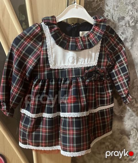 Qız uşaqları üçün zolaqlı (tartan) naxışlı don - Rəng və naxış: Tünd — Digah