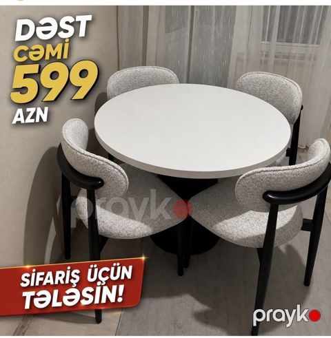 Dördlük yemək dəsti — dairəvi masa + 4 ədəd stul. - Dizayn — Bakı