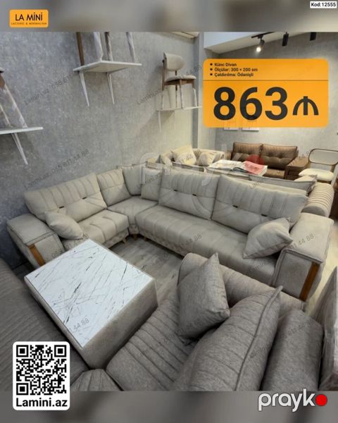 Künc divan dəsti – La Mini - Model: Künc divan - Ölçülər: 300 x 200 sm — Bakı