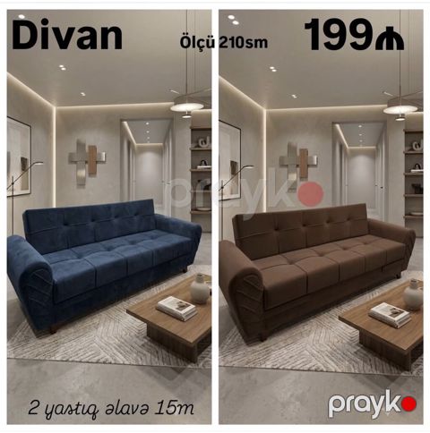 Divan – ölçü: 210 sm - Rahat oturma hissəsi və yumşaq arxa dayağı — Bakı