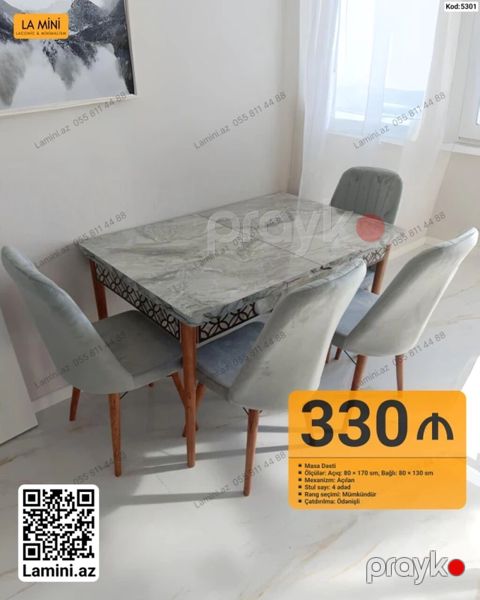 Məhsul: Masa Dəsti (Kod: 5301) - Ölçülər: Açıq 80 170 sm, Bağlı 80 — Bakı