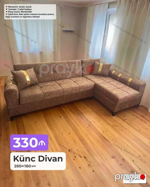 Künc Divan – 260×160 sm - Açılan, bazalı mexanizm: gündəlik istirahət — Bakı