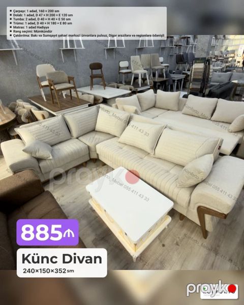 Künc divan – 240×150×352 sm - Rahat oturma zonası ilə L formalı — Bakı