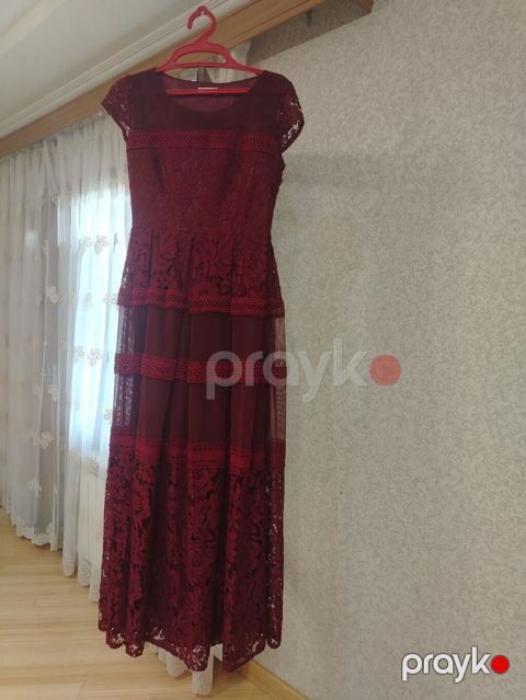 Bordo rəngli zərif uzun don - Model: qolsuz deyil, qısa qollu — Bakı