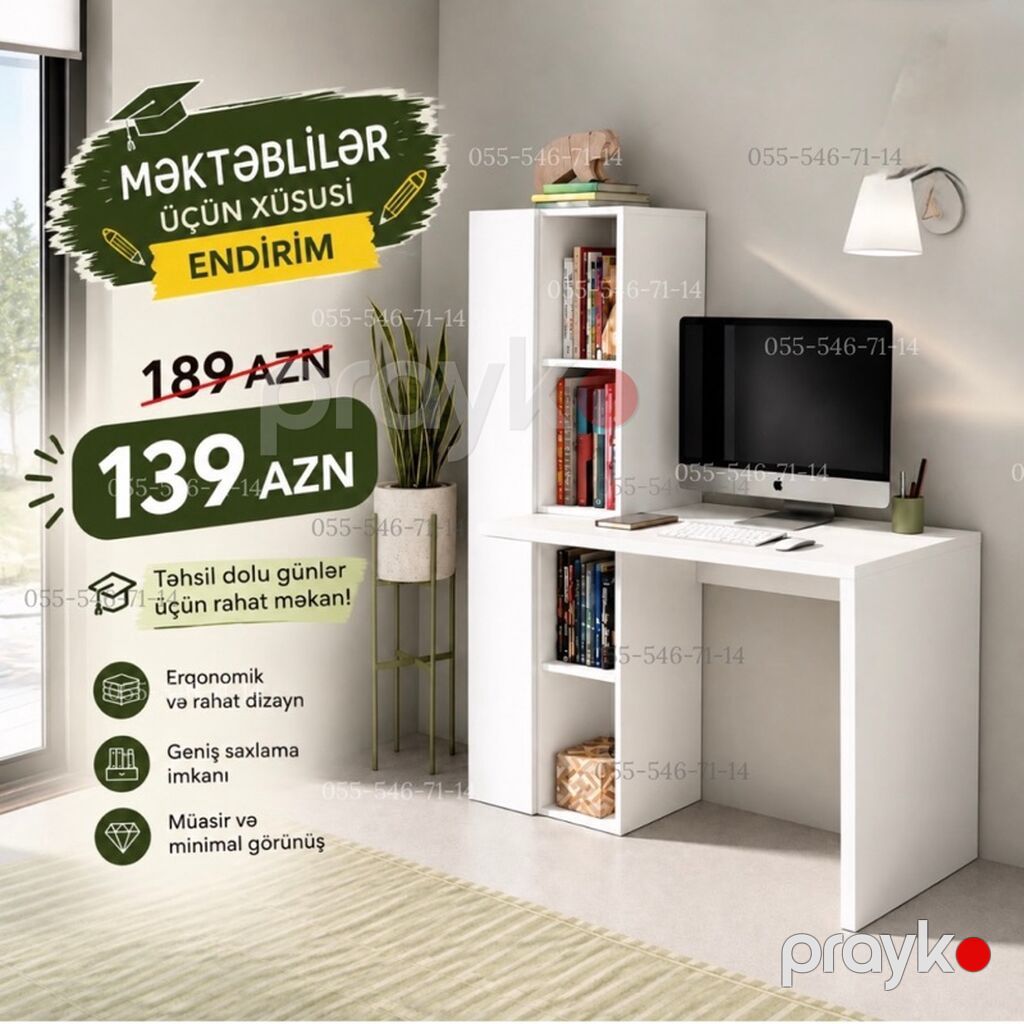 Oğlan və qız üçün, Yeni, Siyirməli, Yazı masası, Stulsuz — Masalar, stol və stullar, Bakı (3)