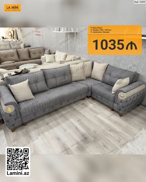 Künc divan – La Mini - Ölçülər: 300 200 sm - Rəng: tünd boz — Bakı
