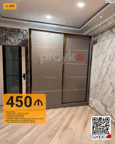 Kupe dolab - Model: Sürgülü qapılı kupe dolab - Ölçülər: D 55 H 200 — Bakı