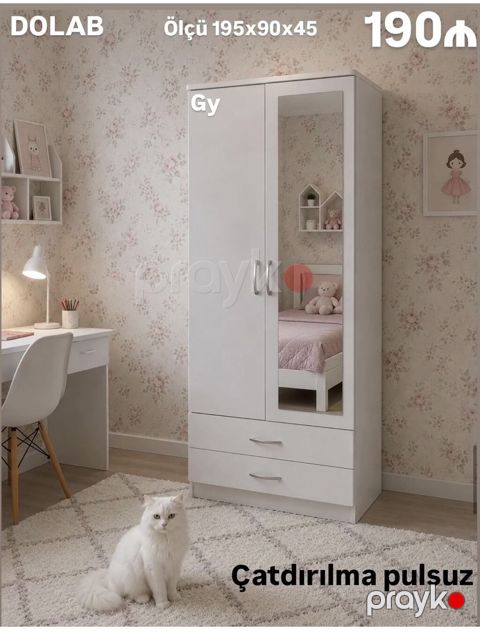 Ağ rəngli iki qapılı dolab Ölçü: 195×90×45 sm - Modern, minimal — Bakı