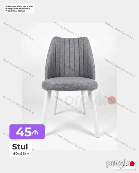 Məhsul: Yumşaq oturacaqlı stul Ölçü: 40×45 sm - Dayaqlı ağ ayaqlar — Bakı