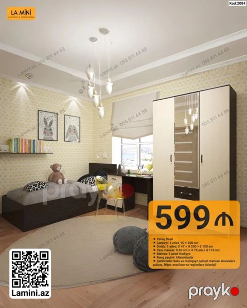 Uşaq/yeniyetmə otağı üçün komplekt mebel dəsti – Kod: 2084 Tərkib — Bakı