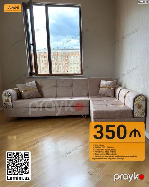 Künc divan – La Mini (Kod: 5318) - Ölçülər: 260 160 sm - Mexanizm — Bakı