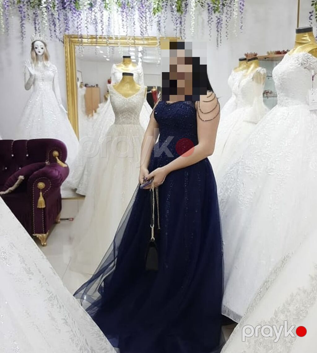 Tünd göy rəngli gecə/libas - Model: “off-shoulder” – açıq çiyinli — Axşam paltarları, Bakı (3)