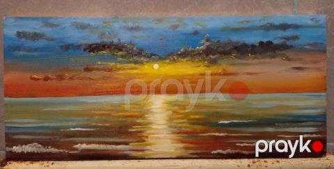 Yağlı boya tablo – Günbatımı dəniz mənzərəsi Taxta üzərində 15x34 sm — Saray