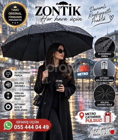 Zontik – hər hava üçün - Su keçirməz parça - Küləyə davamlı — Xırdalan
