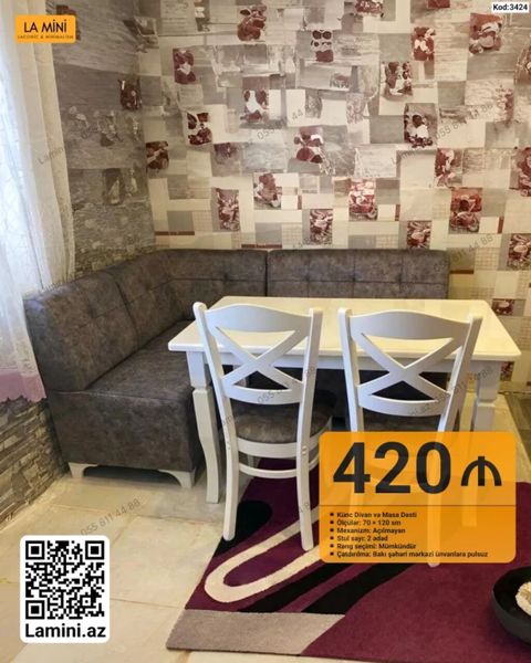 Məhsul: Künc Divan və Masa Dəsti (Kod: 3424) Tərkibi: - Künc divan — Bakı