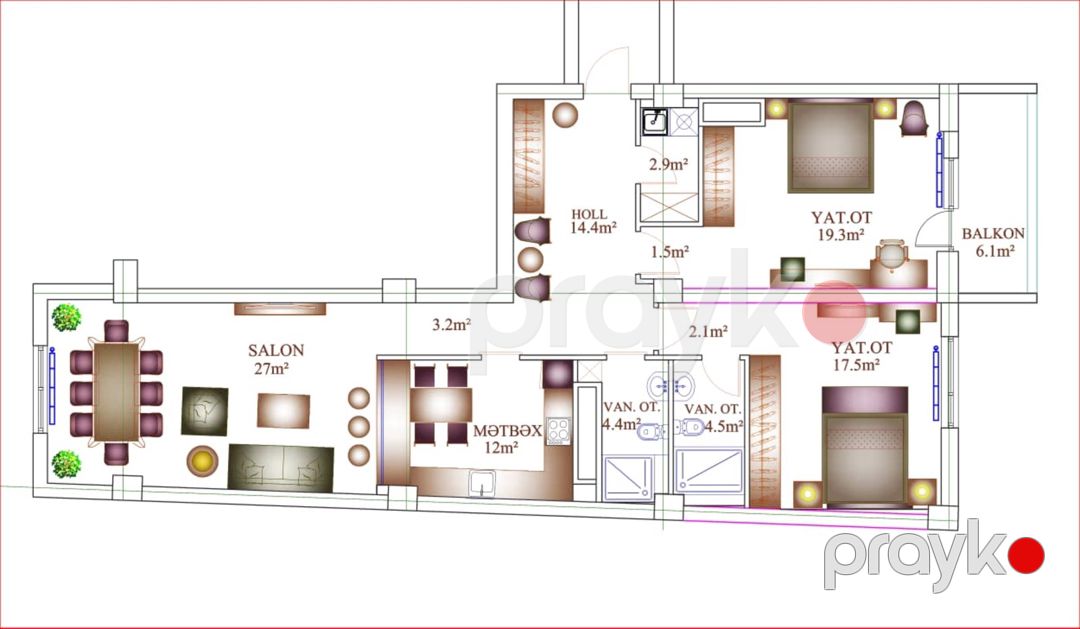Satılır 3 otaqlı yeni tikili 119 m² — Mənzil, Bakı (3)