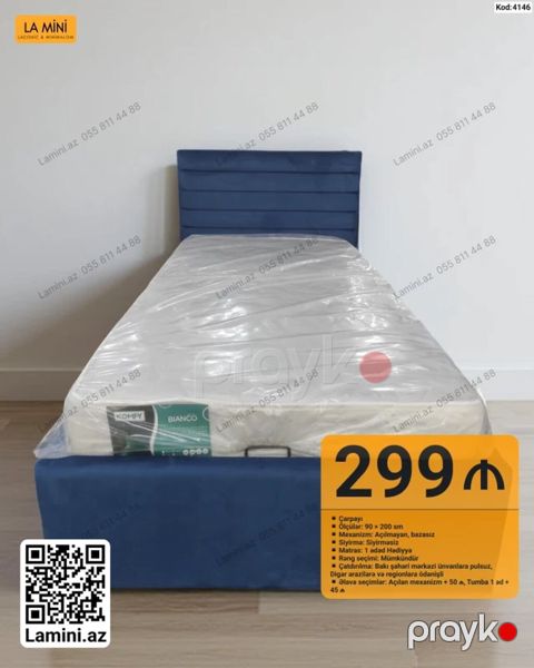 Məhsul: Tək nəfərlik çarpayı (Kod: 4146) - Ölçü: 90 200 sm — Bakı