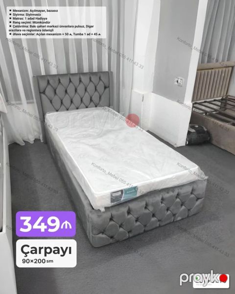 Tək nəfərlik çarpayı – 90×200 sm Mexanizm: Açılmayan, bazasız — Bakı