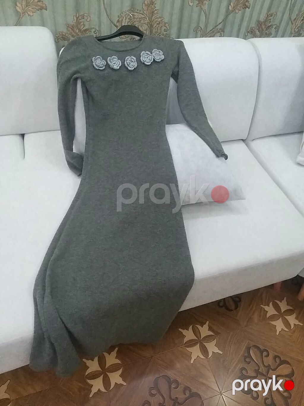 Trikotaj uzun don – boz rəngdə, uzunqol, yuvarlaq yaxalı. Sinə — Gündəlik paltarlar, Bakı (2)