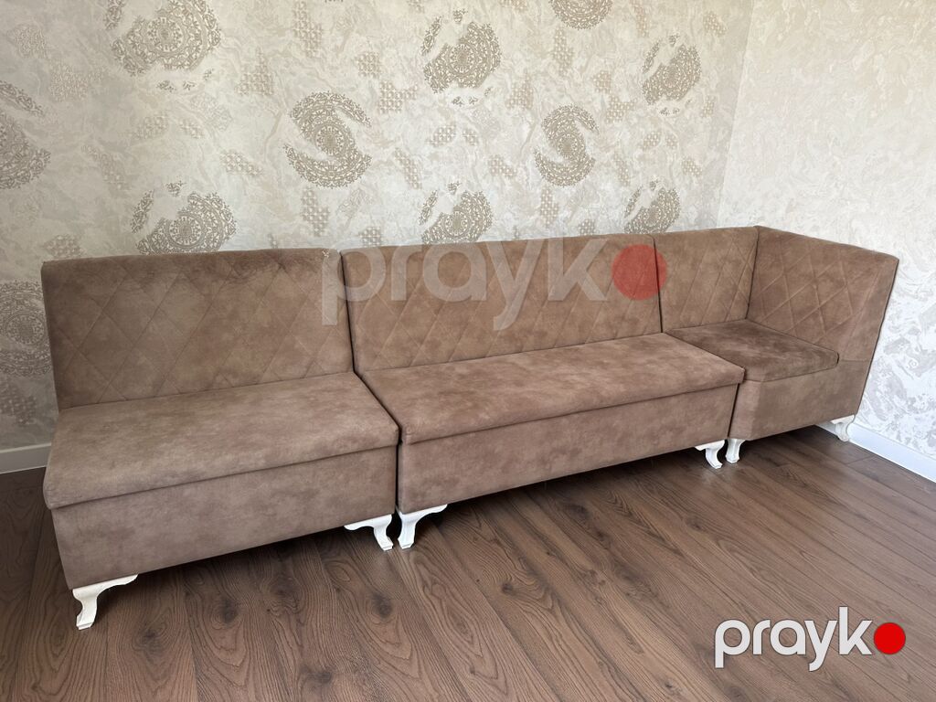 Künc divan – modul tipli, şokolad-qəhvəyi rəngdə, zərif romb tikişli — Divanlər, Digah (2)