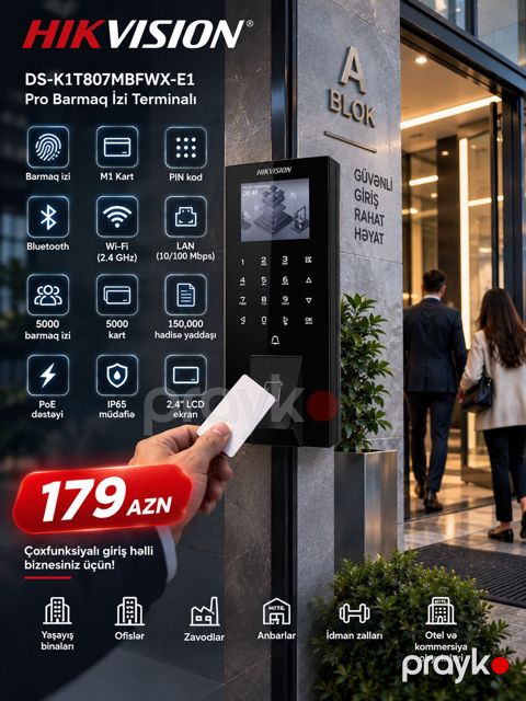 Hikvision DS-K1T807MBFWX-E1 Barmaq İzi və Kart Giriş Terminalı — Bakı