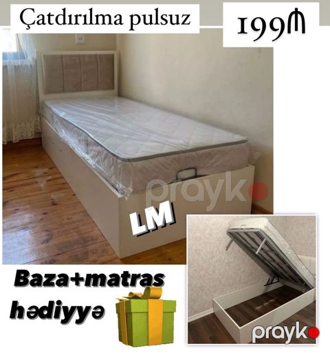 Tək nəfərlik çarpayı – baza + matras hədiyyə - Ölçü: tək nəfərlik