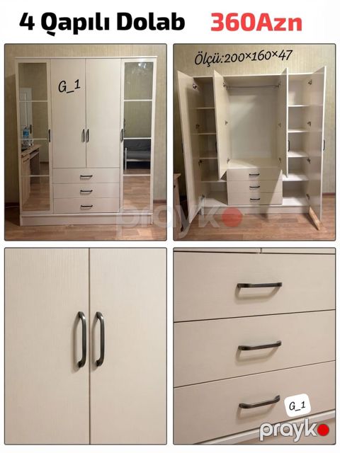 4 qapılı paltar dolabı Qiymət: 360 AZN Ölçü: 200 160 47 sm — Mehdiabad