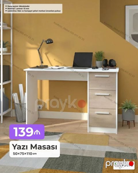 Düz masa, Stulsuz, Polkasız, Siyirməli, Sadə laminat — Bakı
