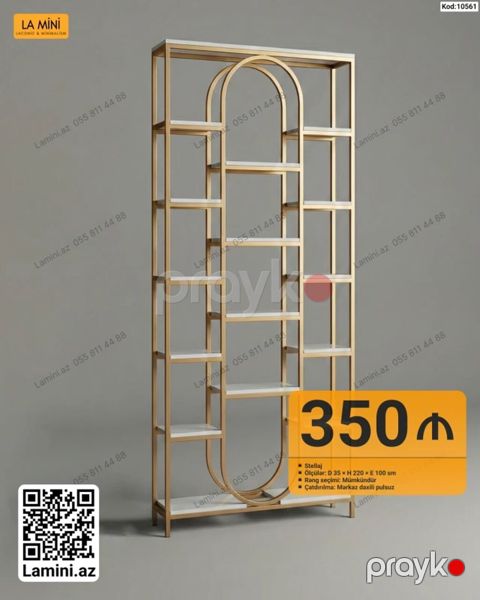 Məhsul: Stellaj (Kod: 10561) - Material və dizayn: Qızılı tonlarda — Bakı