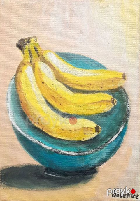 Banana Natürmort Rəsmi – Original yağlı boya, kətan 20x30 sm Unikal — Bakı