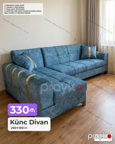 Künc divan – 260×160 sm - Açılan, bazalı mexanizm: gündəlik — Bakı