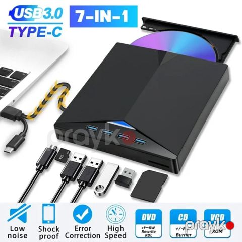 7-in-1 USB 3.0 Type-C external DVD RW reader player optical drive — Bakı