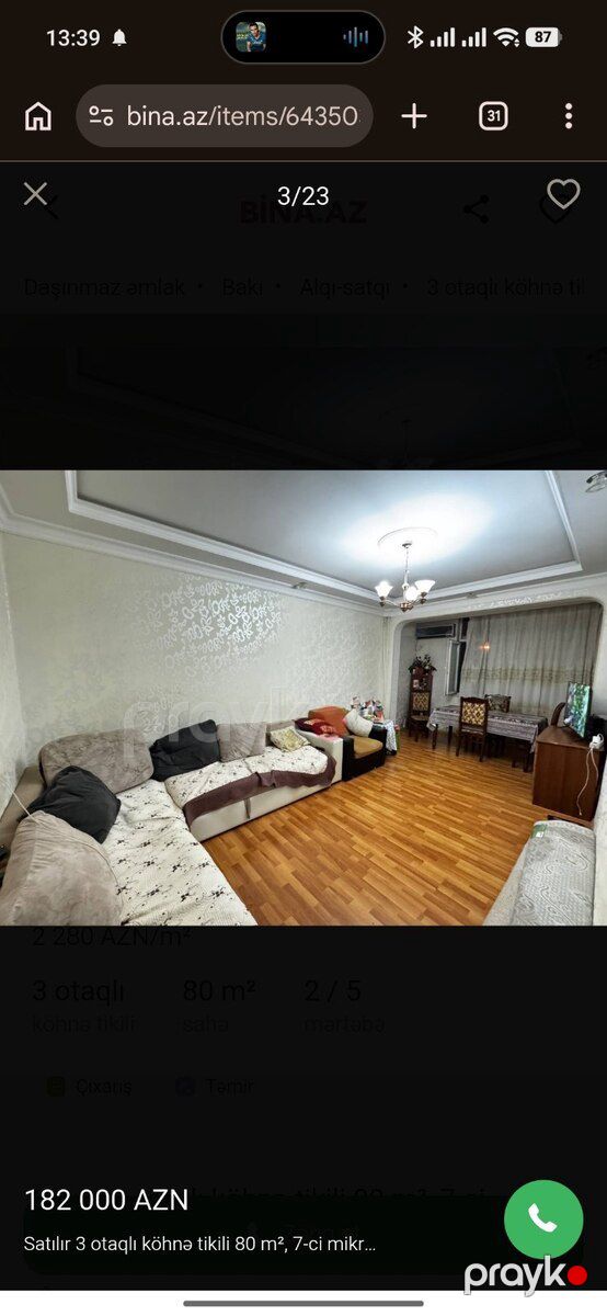3-otaqlı mənzil, 7-ci mkr., 80 m² — Mənzil, Bakı (10)