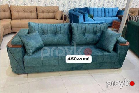 Tünd yaşıl rəngdə 3 nəfərlik divan - Yumşaq, məxməri toxumalı parça — Bakı