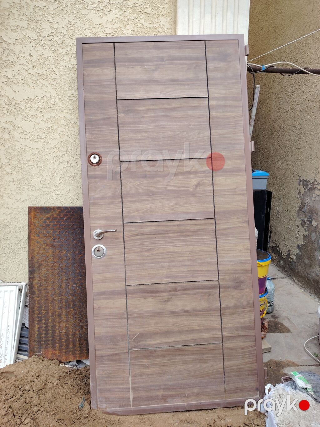 Məhsul: Giriş qapısı (karkaslı dəst) - Material: Metal karkas, taxta — Pəncərələr, qapılar, balkonlar, Bakı (2)